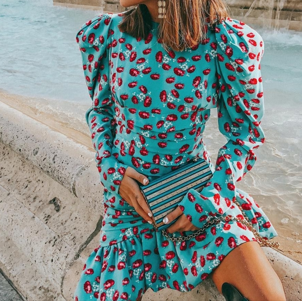 MAGDA BUTRYM Teal Floral Borneo Mini Dress